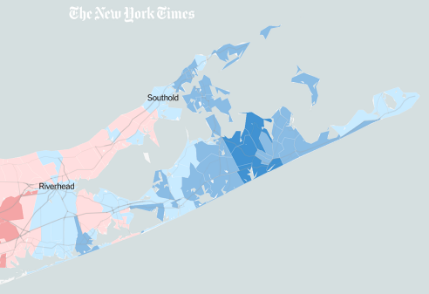 2020 Election results, Long Island. Courtesy: New York Times