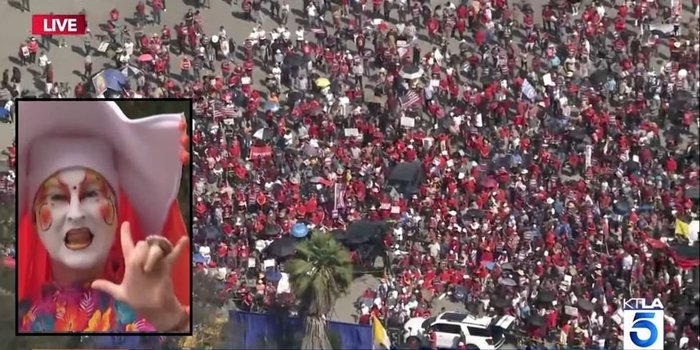 Thousands protest Sisters of Perpetual Indulgence outside Dodger